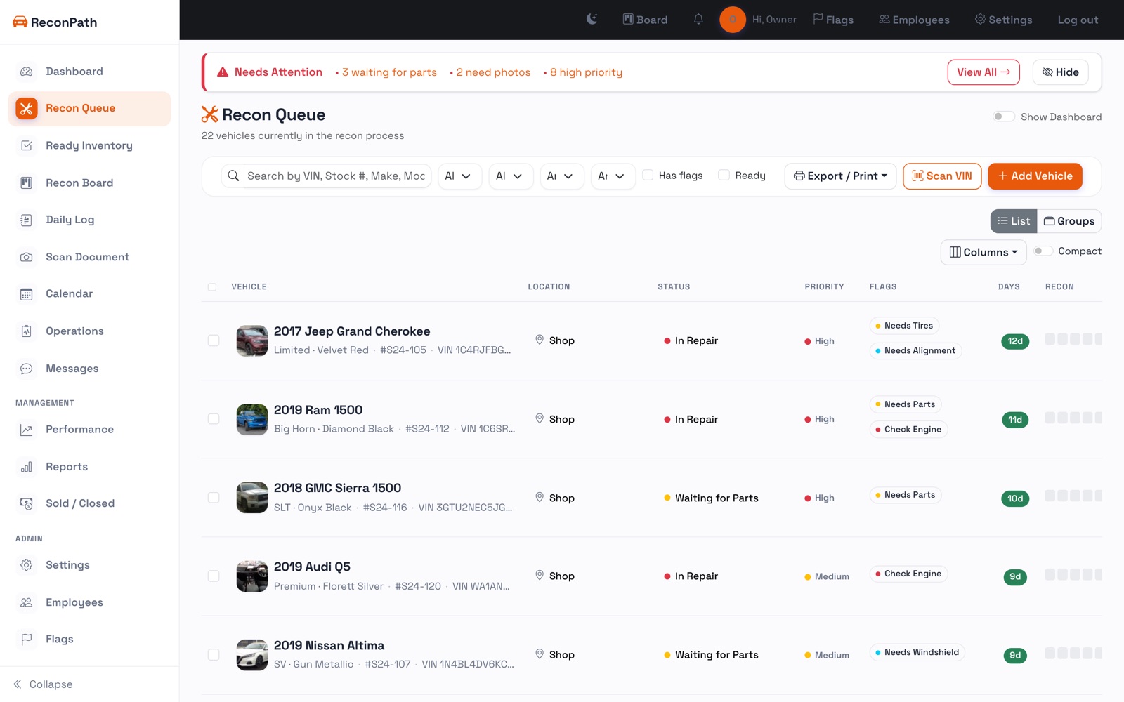 The Recon Queue — the actual screen in ReconPath